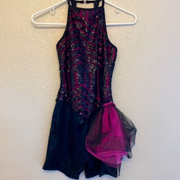 Curtain Call Dance Costume jazz hot pink black dress J4955 Adult MA AME - Picture 3 of 11